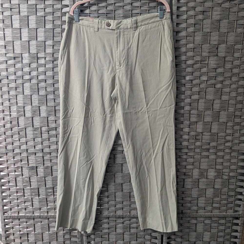 Tommy Bahama Chino Pants Khaki Tan Silk Blend Flat Front 34x30 Old Money Luxury